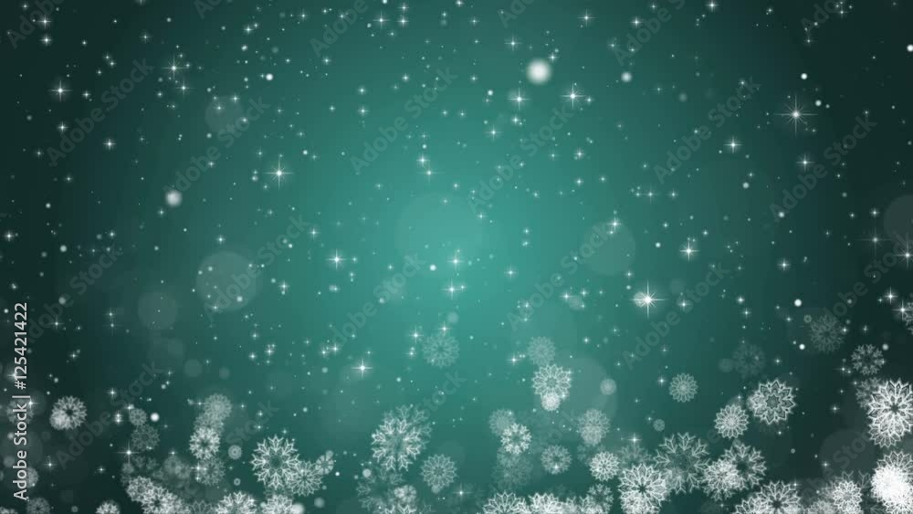 Green Christmas card. Winter with snowflakes, stars and snow. Computer generated seamless loop abstract background. Green Christmas card. Winter with snowflakes, stars and snow. Computer generated seamless loop abstract background.