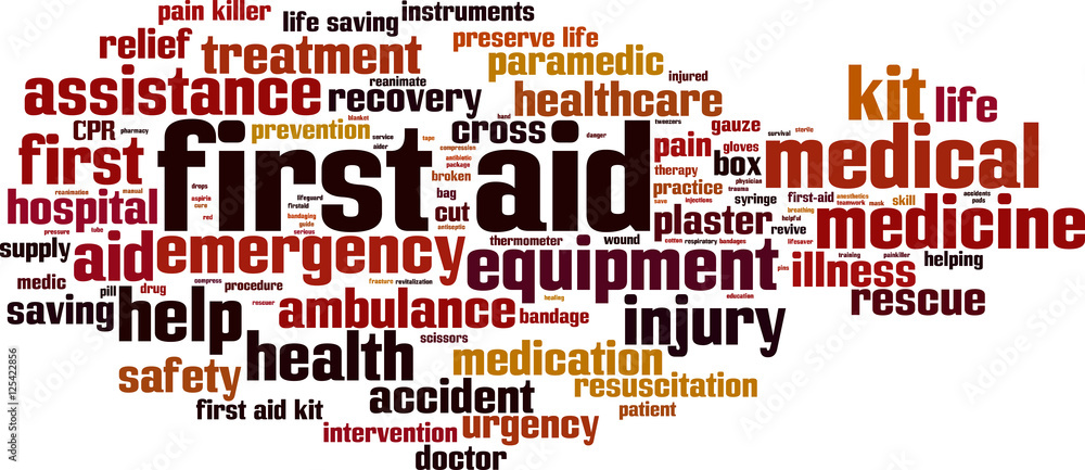 Obraz premium First aid word cloud concept. Vector illustration