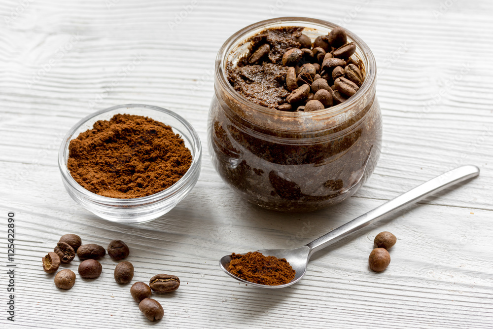 handmade coffee-cocoa scrub on wooden background close up handmade coffee-cocoa scrub on wooden background close up