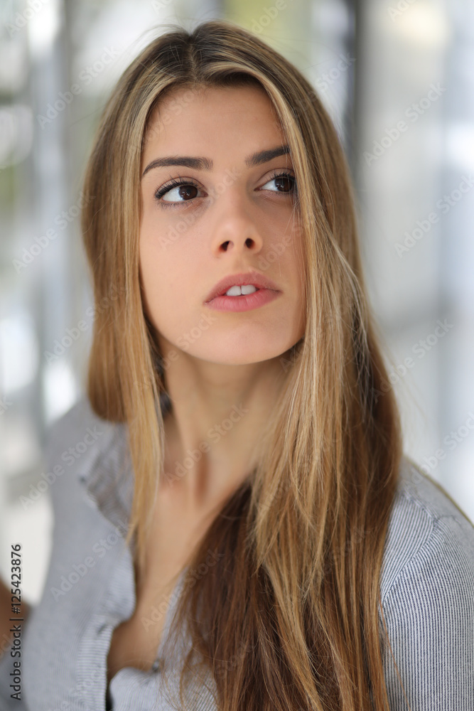 Beautiful Blond Woman with Brown Eyes