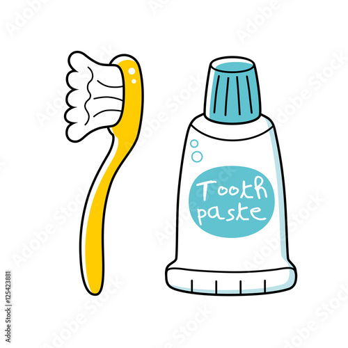 Yellow toothbrush and toothpaste isolated.