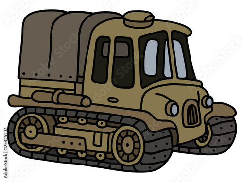 Hand drawing of a funny classic sand tracked artillery tractor