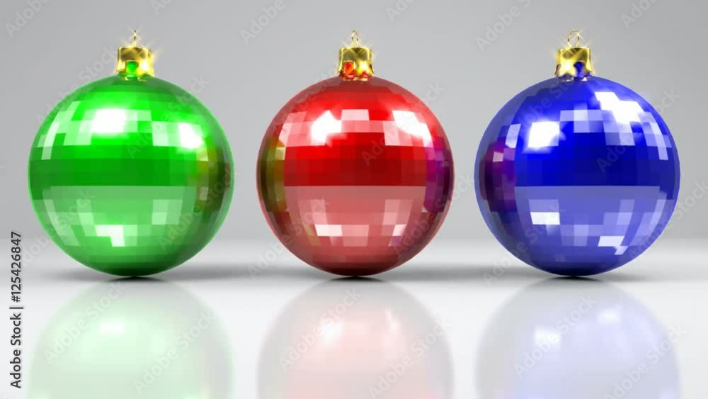 rotating colorful shiny Christmas baubles on a glossy table, 3d rendering rotating colorful shiny Christmas baubles on a glossy table, 3d rendering