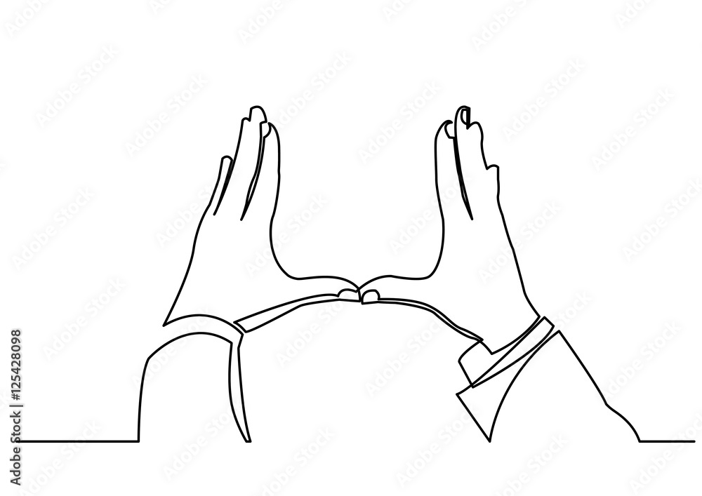 continuous line drawing of hands showing frame - obrazy, fototapety, plakaty 