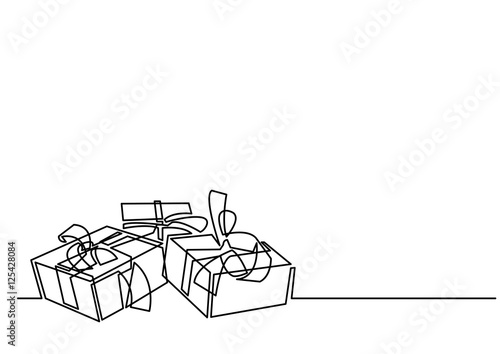 continuous line drawing of Christmas gifts