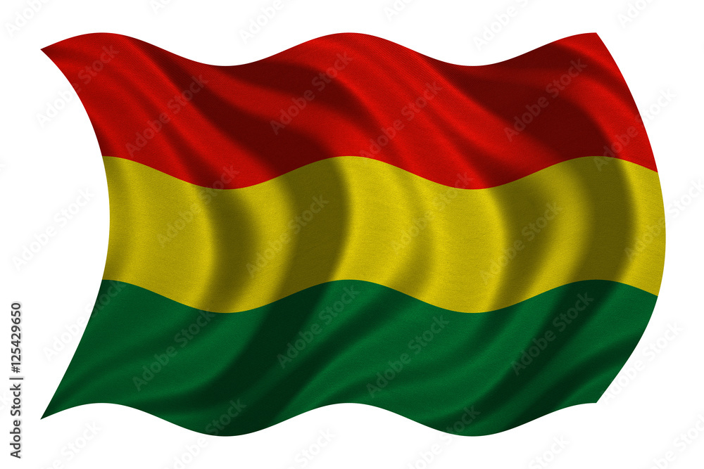Fototapeta premium Flag of Bolivia wavy on white, fabric texture
