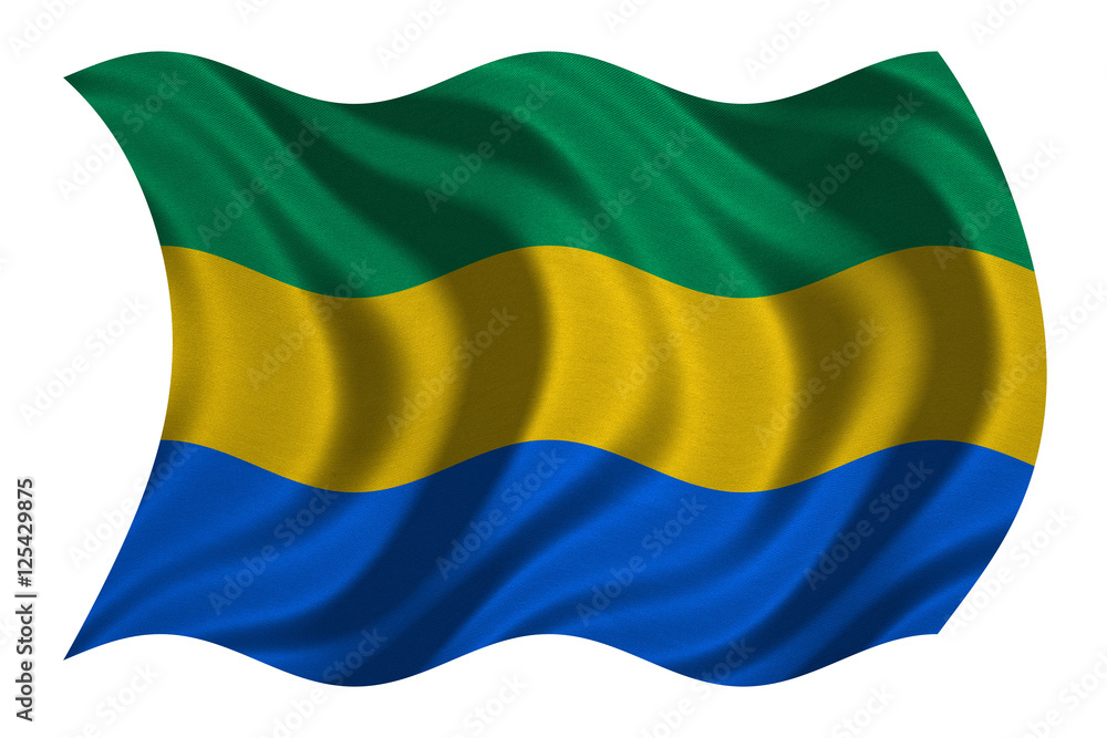 Flag of Gabon wavy on white, fabric texture Flag of Gabon wavy on white, fabric texture