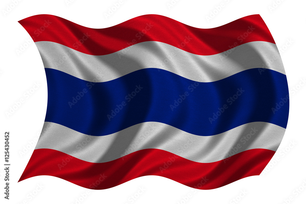 Flag of Thailand wavy on white, fabric texture Flag of Thailand wavy on white, fabric texture