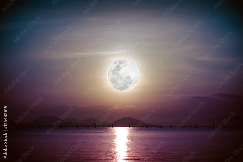 Romantic scenic with full moon on sea to night. Reflection of moon. Romantic scenic with full moon on sea to night. Reflection of moon.