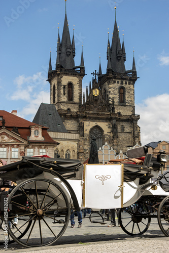 empty carriage for tourists on the Old Town Square in Prague