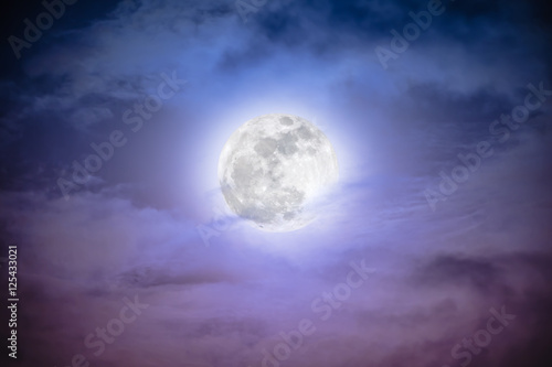 Nighttime sky with clouds and bright full moon.