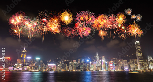 Fireworks Festival over Hong Kong city
