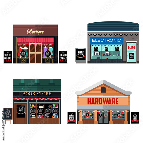 Different Stores with Black Friday Sale Signs