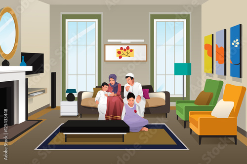 Happy Muslim Family at Home