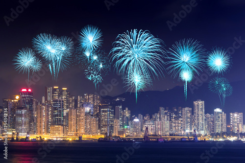 Fireworks Festival over Hong Kong city © geargodz