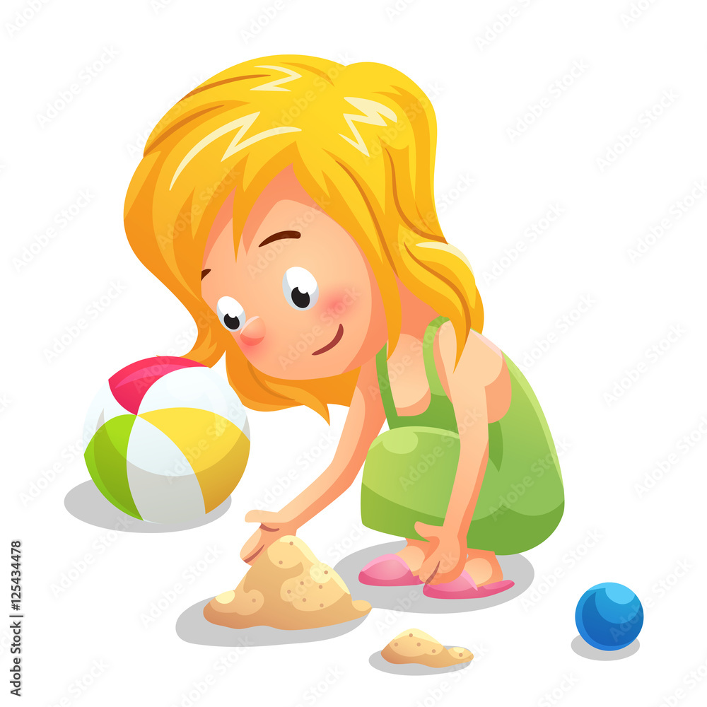 Girl playing sand cartoon style Girl playing sand cartoon style