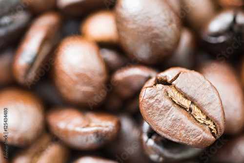 Heap of roasted Roasted brown coffee beans photo