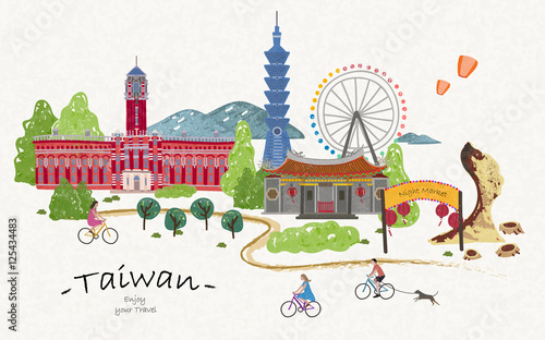 Hand drawn taiwan travel poster photo