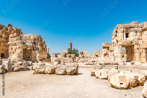 Hexagonal Court of Baalbek in Beqaa Valley, Lebanon. Baalbek is located about 85 km northeast of Beirut. It has led to its designation as a UNESCO World Heritage Site in 1984.