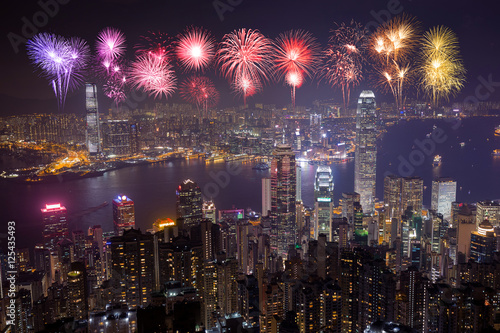 Fireworks Festival over Hong Kong city at night © geargodz