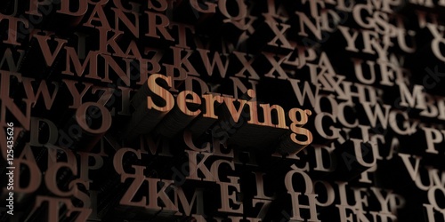 Serving - Wooden 3D rendered letters/message. Can be used for an online banner ad or a print postcard.