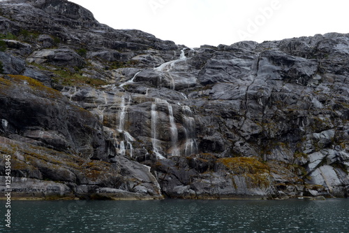 Waterfalls Nena glacier on the archipelago of Tierra del Fuego.