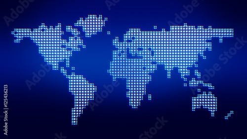 Pixel world map, dotted blue world map