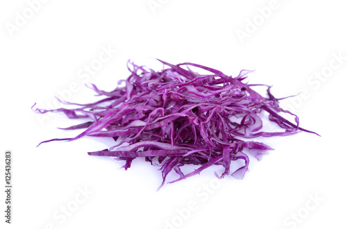 pile of sliced red cabbage on white background