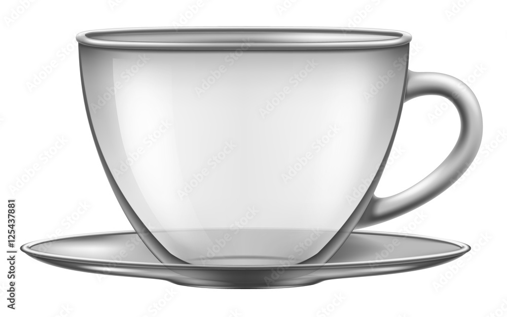 Empty glass cup with a plate. Vector illustration. Empty glass cup with a plate. Vector illustration.