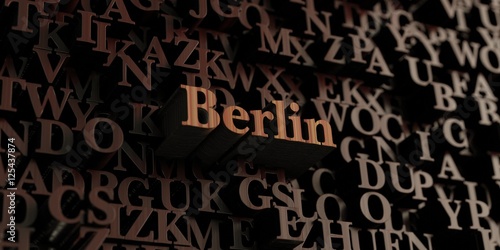 Berlin - Wooden 3D rendered letters/message. Can be used for an online banner ad or a print postcard.