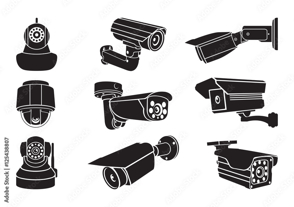 Vecteur Stock cctv camera icons, Video surveillance Camera - vector icon |  Adobe Stock