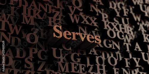 Serves - Wooden 3D rendered letters/message. Can be used for an online banner ad or a print postcard.
