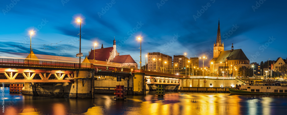 Night panorama of Old Town in Szczecin (Stettin) City
