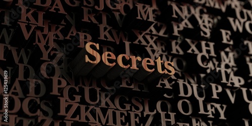 Secrets - Wooden 3D rendered letters/message. Can be used for an online banner ad or a print postcard.
