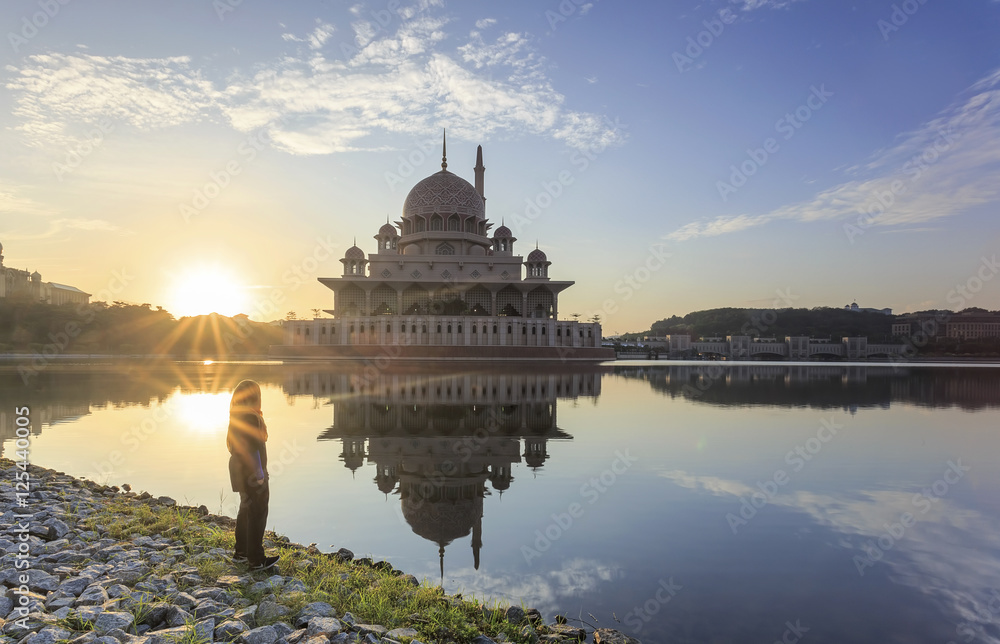 Malaysia travel - Putrajaya Mosque with Muslimah pray in Malaysi