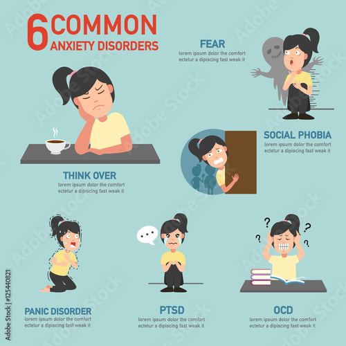 6 common anxiety disorders infographic,illustration. Fototapeta