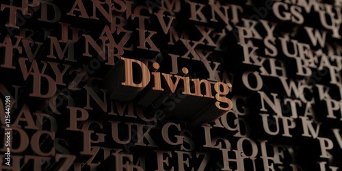 Diving - Wooden 3D rendered letters/message. Can be used for an online banner ad or a print postcard.