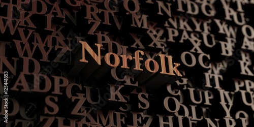 Norfolk - Wooden 3D rendered letters/message. Can be used for an online banner ad or a print postcard.