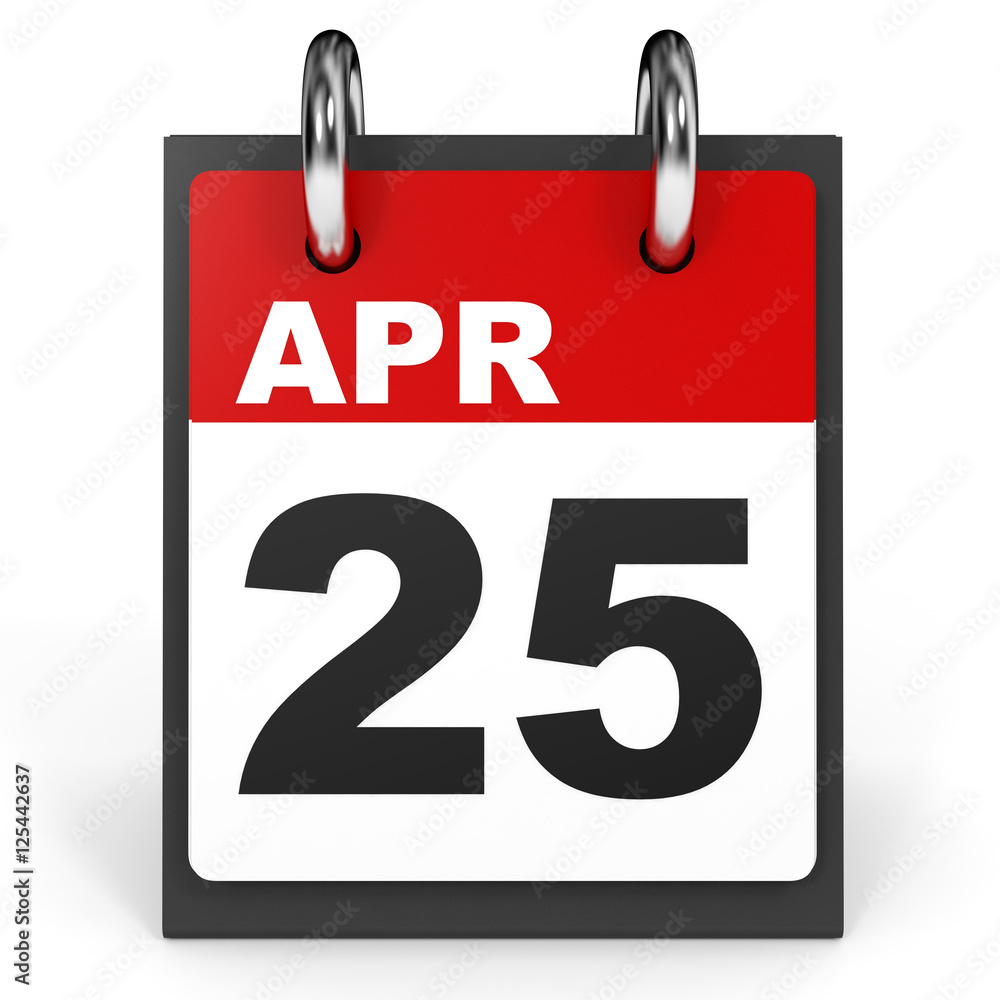 April 25. Calendar on white background. StockIllustration Adobe Stock
