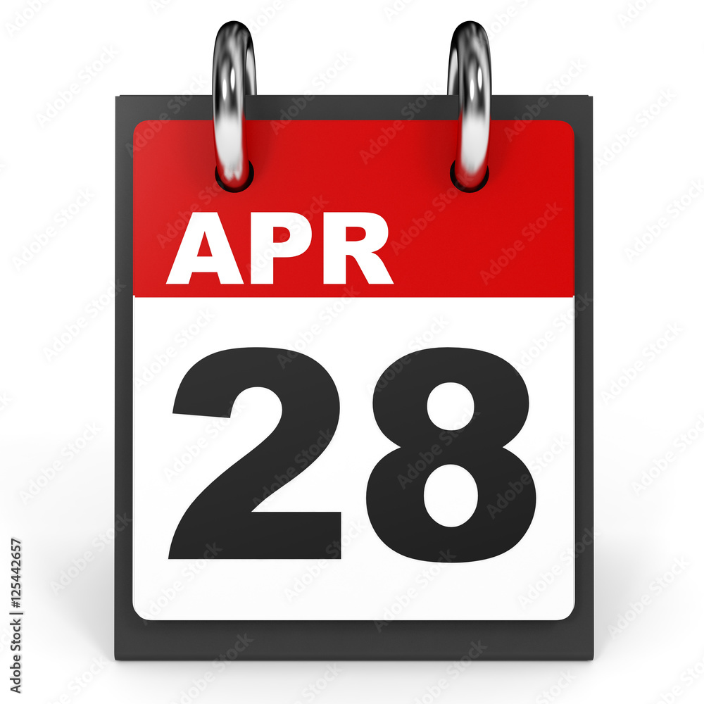 April 28. Calendar on white background. StockIllustration Adobe Stock