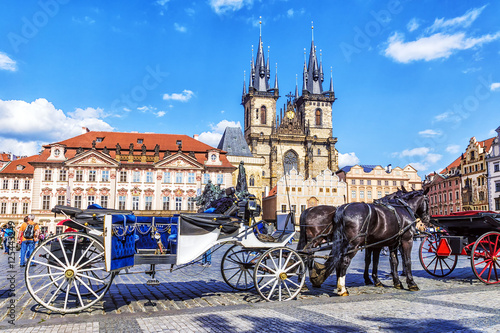 walking horse carriage in Old Town Square in Prague, Czech Repub