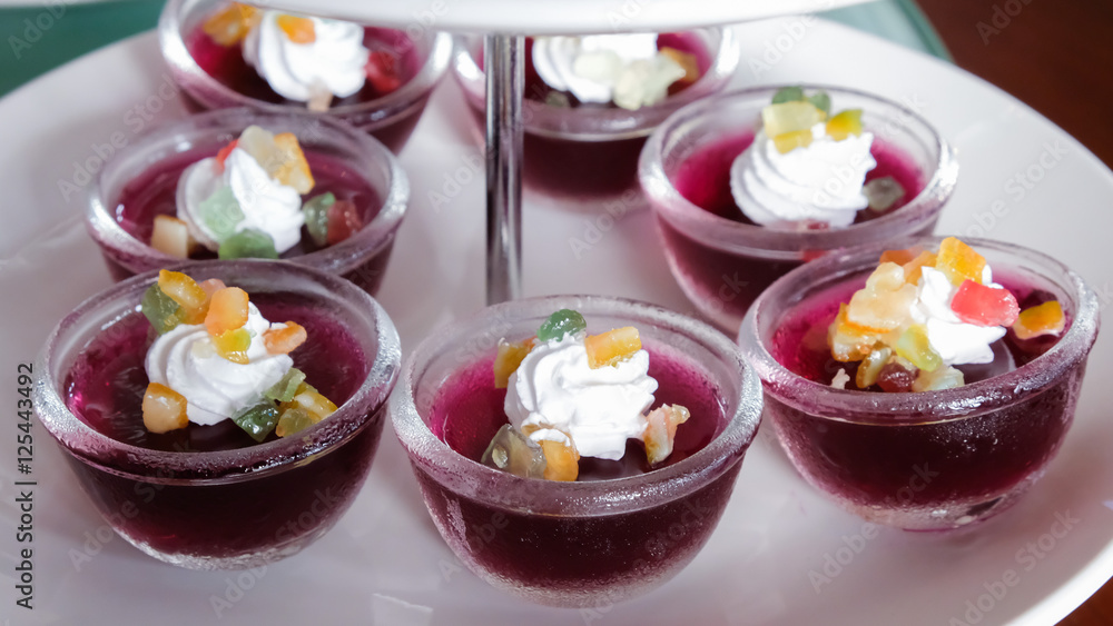 sweet dessert jelly and cream on tray sweet dessert jelly and cream on tray