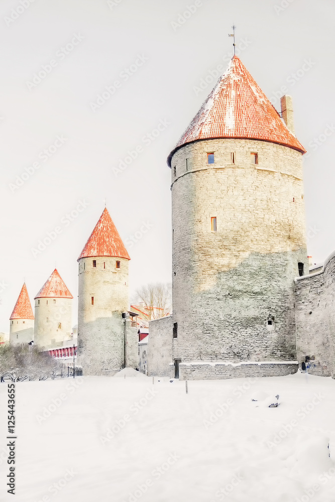 city wall in Tallinn, winter view