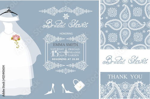 Bridal shower invitations.Winter wedding,pattern,dress