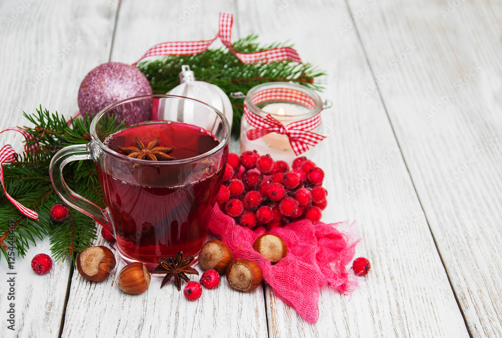hot mulled wine and Christmas decorations hot mulled wine and Christmas decorations