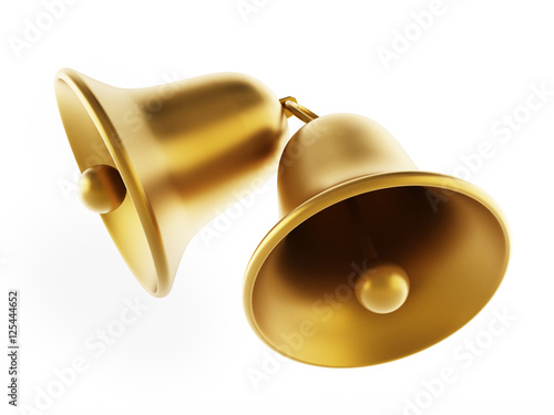 Golden bells isolated on white background. 3D illustration