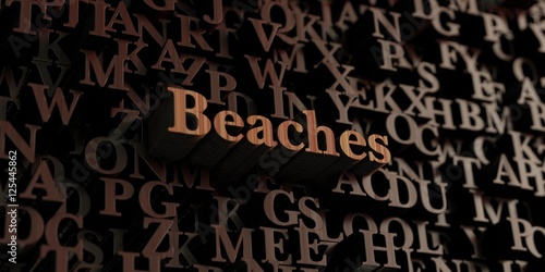 Beaches - Wooden 3D rendered letters/message. Can be used for an online banner ad or a print postcard.