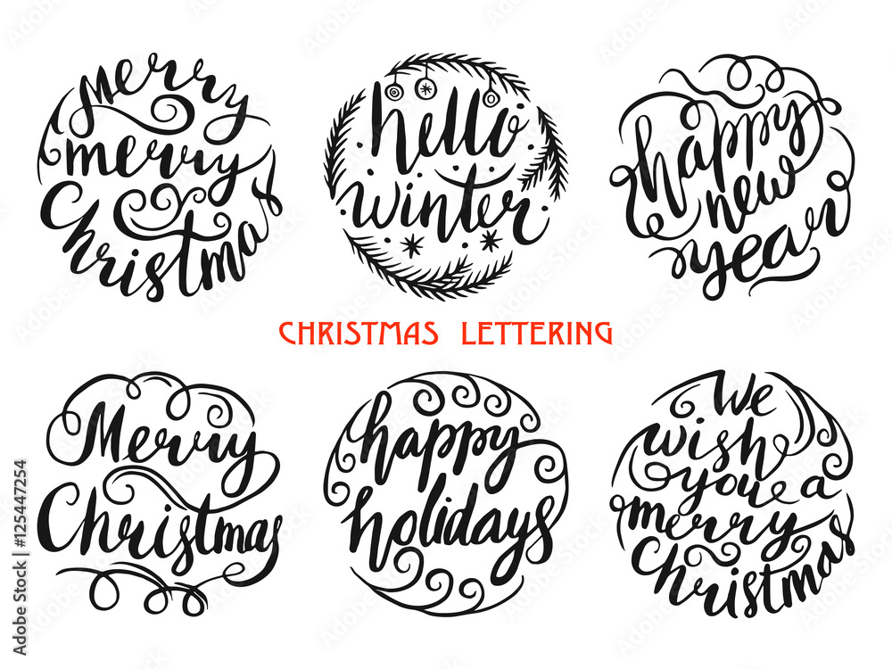 Merry Christmas Lettering Design Set. Vector illustration Merry Christmas Lettering Design Set. Vector illustration