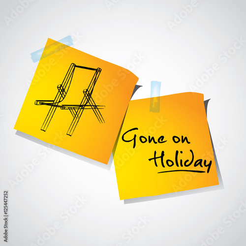 Drawing of beach sunbed on stick notes, holiday time concept