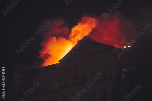 roof House On Fire At Night